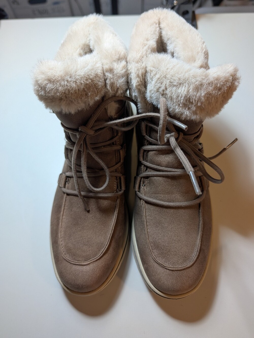 Cliffs Women’s Harisson Faux Fur Lace-Up Winter Boots - Taupe Size 9.5